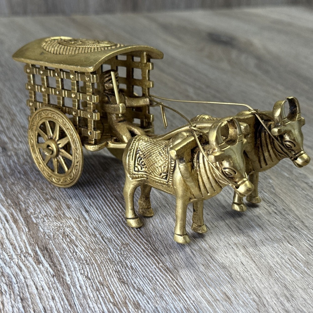VTG Brass Bullock Cart Traditional India Craftsmanship Design~ 7" x 3.5" x 3.25" - Picture 5 of 16